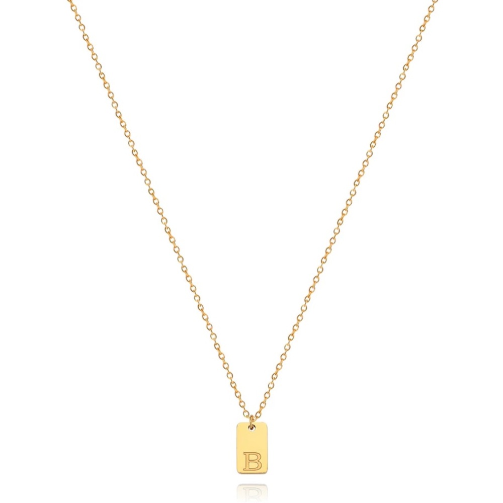 Gold micro tag initial necklace
